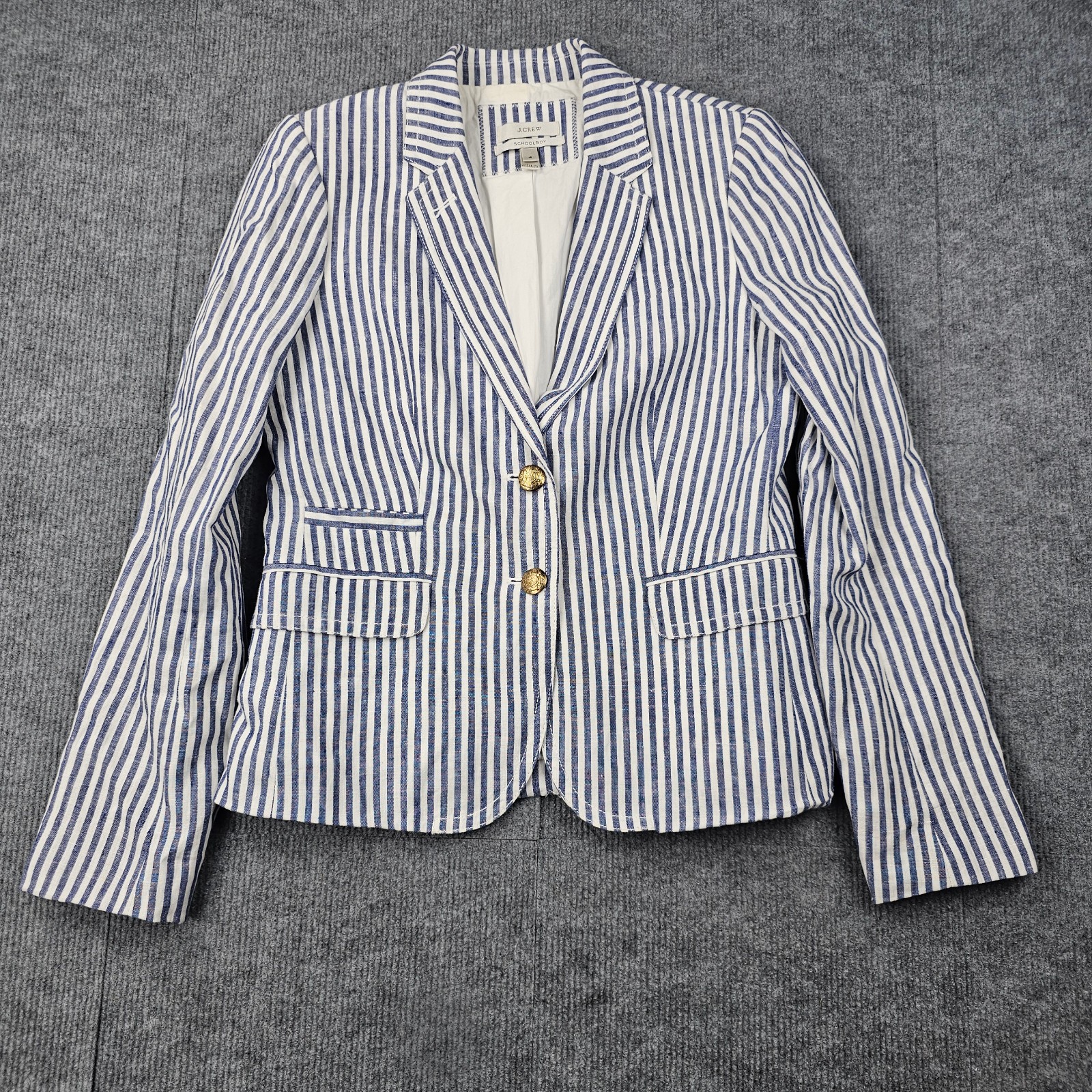 J Crew Schoolboy Blazer Womens 4 Blue Stripe Linen Preppy Academia Timeless