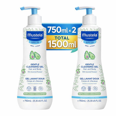 Mustela Gentle Cleansing Gel 750ml x 2, Baby Body Wash Hair Shampoo Total 1500ml
