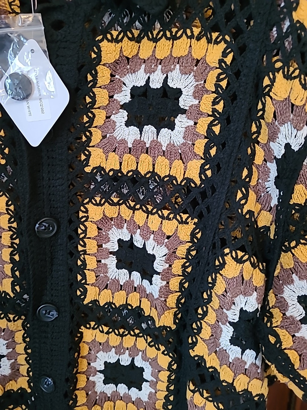 Mens Crochet  Patchwork Knit Shirt Button GRANNY SQUARE SOLD OUT Morsecode S image 4