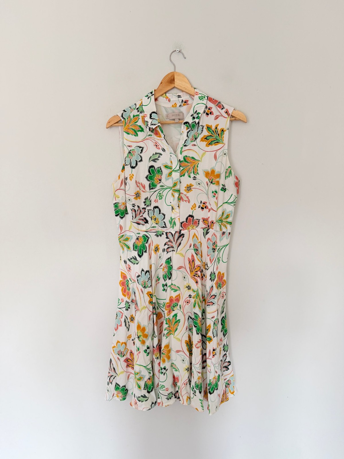 Hobbs Dress Size UK 14 White Cotton Floral Print Summer