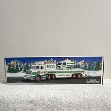 Vintage HESS 1995 Toy Truck and Helicopter White Green Original Collectible