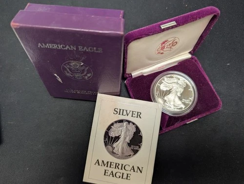 1987-S .999 $1 Silver American Eagle Proof Mint Issue COA 1oz
