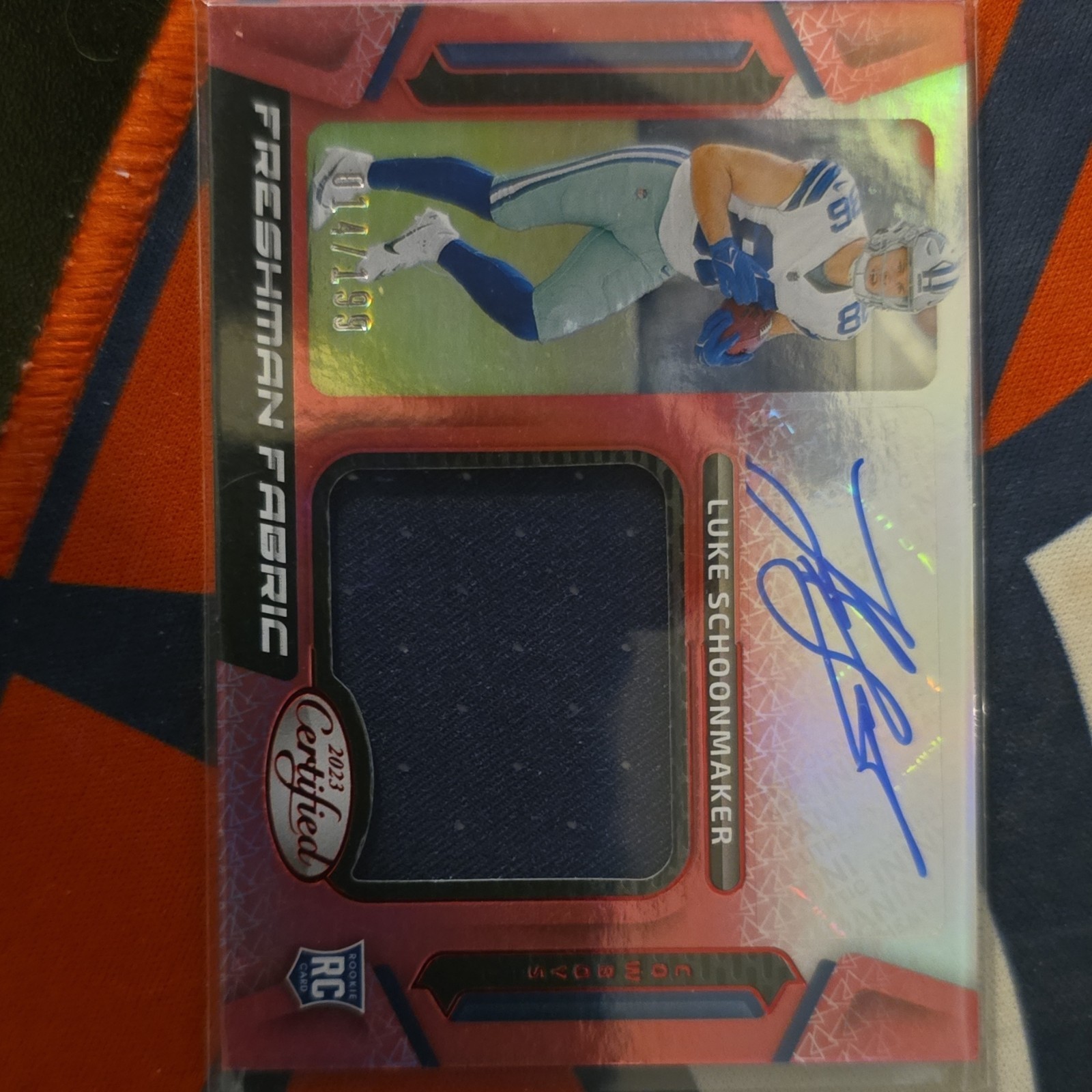 2023 Panini Certified Freshman Fabric Luke Schoonmaker Mirror Pink RC Auto Patc.