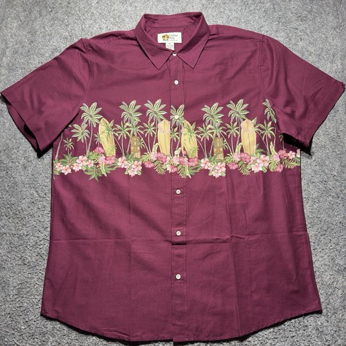 Paradise Key Hawaiian Shirt Men XXL Burgundy Short Sleeve Button Up 100% Cotton - Picture 1 of 9