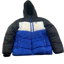 Reebok Puffer Jacket Boys 10/12 Colorblock Winter Coat Hooded Fleece Lined Blue
