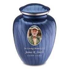 - Adult Custom Cremation Urns for Human Ashes I Large Pearl Cobalt Blue Photo...