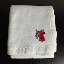 Vintage 90s Riegel ELMO Baby Blanket White Fleece Nylon Binding Sesame Street