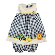 Little Goodies Gingham Baby Dress Bloomers Girls 4T Sunflower Bee Embroidered