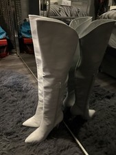 Stunning Italian Leather White Thigh Boots New In Box Size 6/39