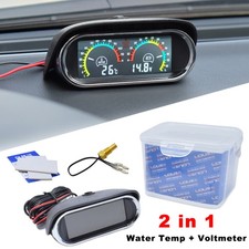 2 In 1 Lcd Car Meter Digital Water Temp Gauge Voltmeter 12v24v Universal