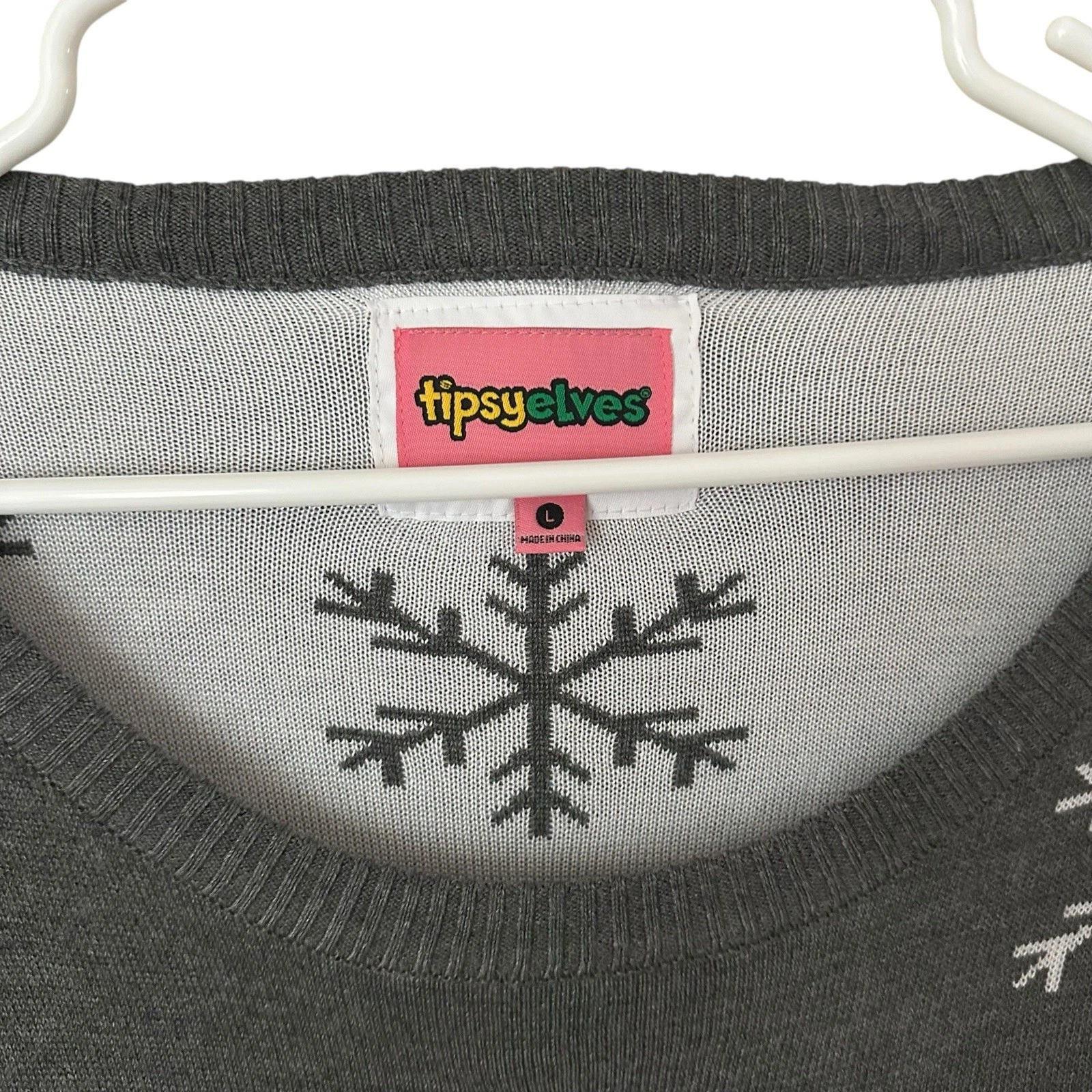 Tipsy Elves Sequined Snowman Christmas Sweater Womens L Gray Snowflakes Pullover