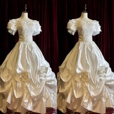 Vintage Wedding Dresses Short Sleeves Lace A Line Ruched Retro Bridal Gowns