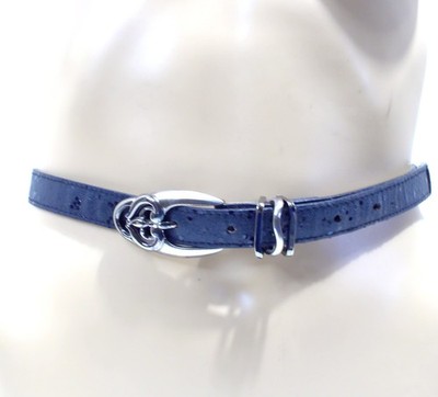 B. B. Simon Sprakly Bluish Gray Skinny, Leather Belt with Silver Hardware.