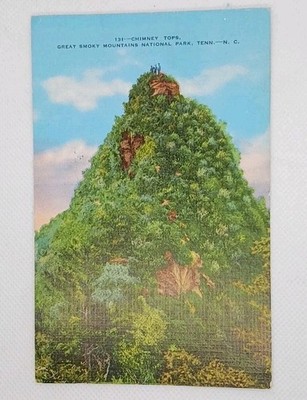 Chimney Tops Great Smoky Mountains National Park TN NC Vintage Postcard