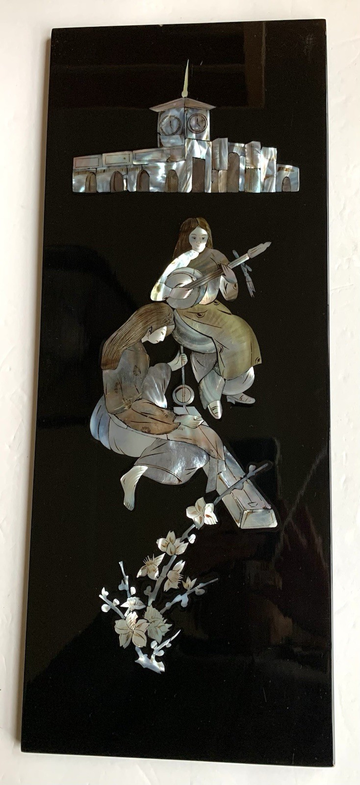Vintage Mother Of Pearl Abalone Wall Art Musicians Playing Instruments 20” X 8”