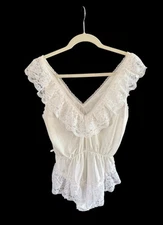 Vtg Alana Gale Ruffled Lace Lingerie Teddy White Nylon Sz S 1980s EUC