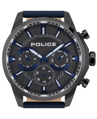 Police Orologio Uomo Analogico Modello Menelik Multi - Quadrante Blu Con Dettagli Acciaio, Cinturino Nero, Referenza PEWJF2204206