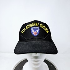 VINTAGE Army Hat Cap Snap Back Black 11th Airborne Division Patch Veteran Mens