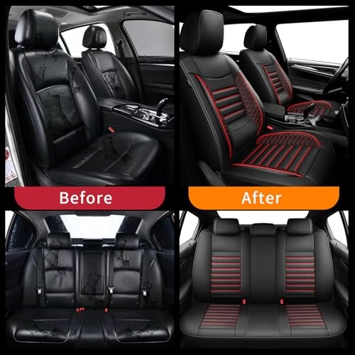 Car Seat Covers Compatible with Kia Forte Full Set Seat Covers QF005 Black+Red