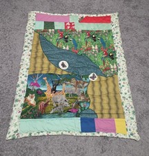 Vintage Handmade Patchwork Nursery Quilt Jungle Animals Safari Parrots 40x33"