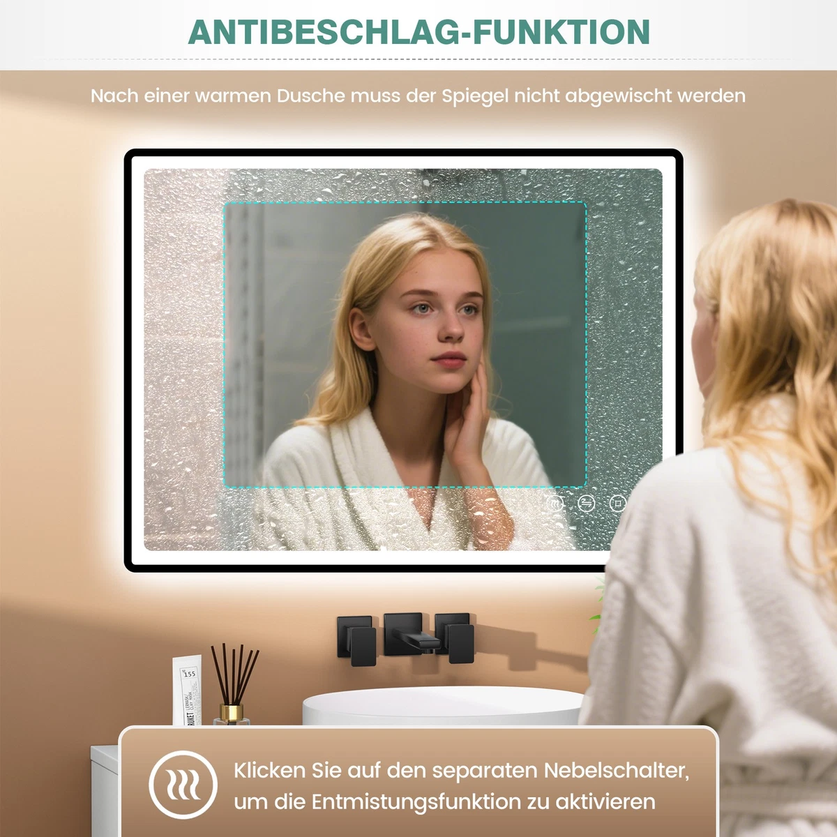 LED Badezimmerspiegel mit Beleuchtung Bad Badspiegel Wandspiegel Dimmbar IP44