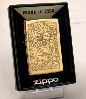 Zippo 254B MARLBORO VENETIAN DESIGN on High Polish Brass Lighter