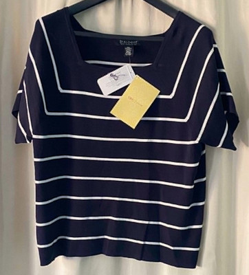 Dialogue QVC Black White Striped Knit Sweater Top Womens 2X Square Neck NWT