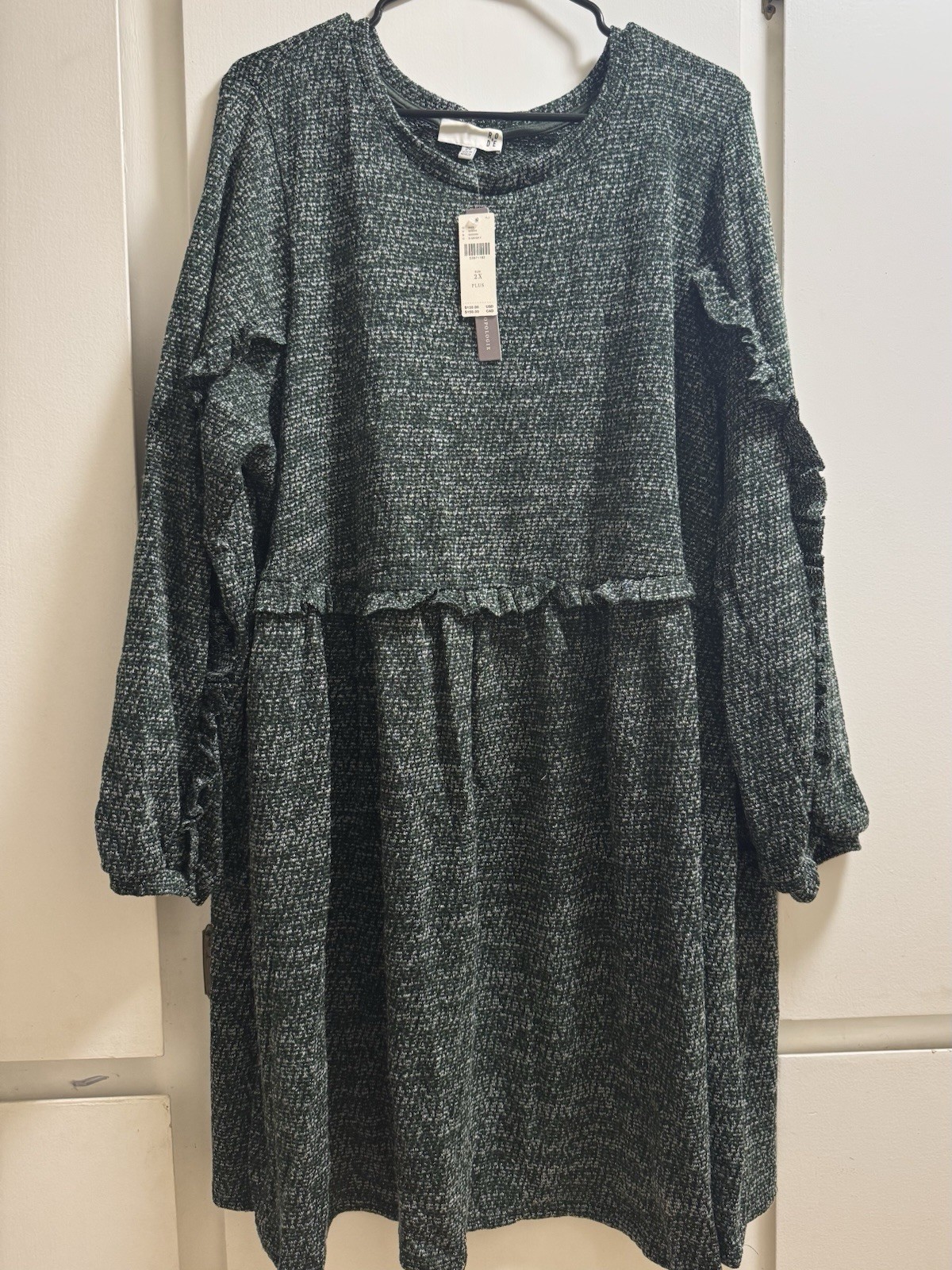 RO&DE Anthropologie Stella Green 2X Plus Ruffled Knit Sweater Dress $130 retail