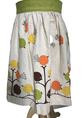 Vintage Mid Century Eames Era Stylized Birds Chartreuse Orange Yellow Apron