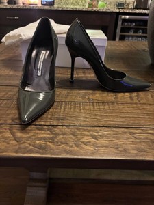 Manolo Blahnik Shoes EU 38 US 7.5 to 8 Grey Patent 105MM M-TUCCIO