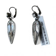 NWT Mariana Icy Clear Swarovski Crystal Dangle Dagger Leverback Gunmetal Earring