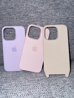 3x| iPhne 14 Pro Original Silikon Schutzhülle: Kalkrose & Lilac + XouXou Weiß