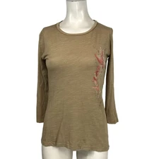 CITRON SANTA MONICA - WOMEN'S XS/S - TAN LONG SLEEVE ROUND NECK T-SHIRT