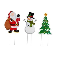 glitzhome Metal Christmas Santa Snowman Tree Stake 3 Pack Outdoor Yard Holiday 