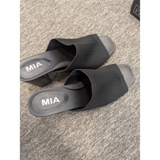 MIA Women's Florina Black Knit Square Toe Block Heel Slip On Mules