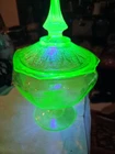 Vintage Anchor Hocking Princess Candy Dish Lidded Green Depression Uranium Glass