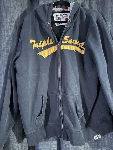 VINTAGE Triple 5 Soul Hoodie XL Black Gray Zip Up Sweatshirt Mens Five 555 NYC