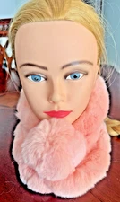 New Pink Real Rex Rabbit Fur Pom Pull Through Collar Knitted Scarf 25x5