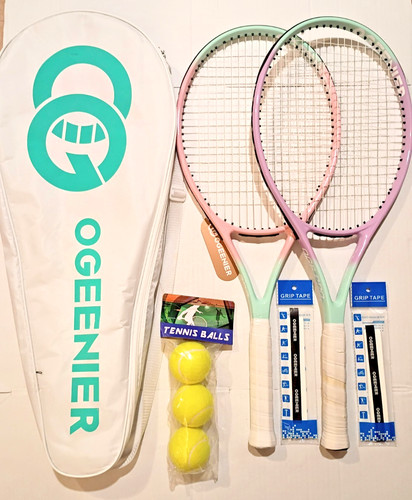 OGEENIER 27" Tennis Racket Set for Adults, Pre-Strung Tennis Racquet for Begi...