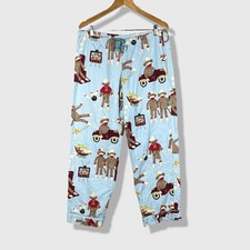 Nick Nora Pajama Pants Womens S Blue Sock Monkey Kitsch Retro Whimsical