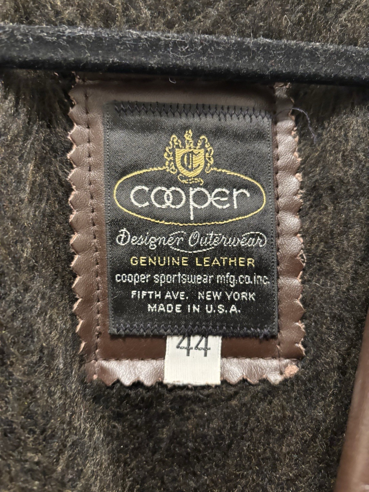 Brown Leather 3/4 Length Mens Size 44 With Removable Cold Weather Lining - second product detail image