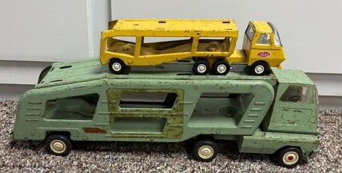 VTG  18" TONKA Car Hauler Carrier Mint Green & Tonka Yellow 9’ Mini Car Hauler