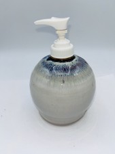 Hand Thrown Pottery Soap/Lotion Dispenser Blue - Gray Drip Glaze Signed