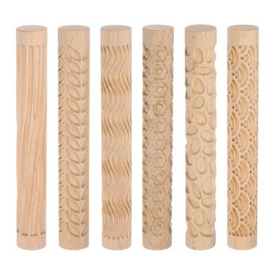 6 Stück Holz Ton Roller 15cm Holz Keramik Werkzeuge Holzmaserung Textur Rollen