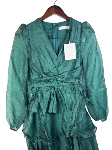 Neu ohne Etikett Rachel Parcell langärmliges Rüschenkleid metallic bestickt grün Größe 0 - Bild 10 von 14
