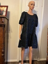 ZARA DARK BLUE SHINY PRINTED FIGURES TWO TONES DRESS SZ S