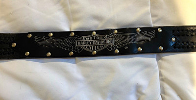 Vintage Harley-Davidson Men's Black Studded Logo Belt 1.5in Wide Size 32