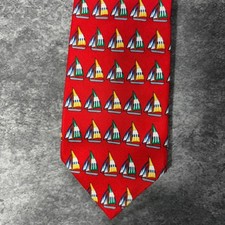 Brooks Brothers Makers Red Silk Necktie Sailboat Print USA Made Menswear