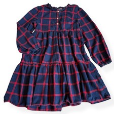 Crewcuts Girls Windowpane Blue Red Flannel Dress 12