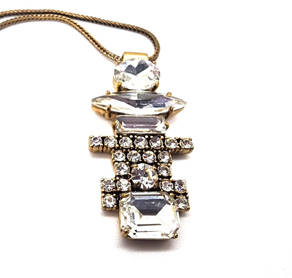 Collar J.Crew Colgante Diamantes de Imitación Tono Dorado Cadena Larga Geométrico Vintage 32" Foto 2 de 4